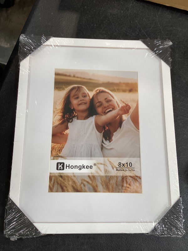 View 2 of Hongkee 8x10 Picture Frame, Made of Solid Wood with Real Glass, Display Pictures 5x7 with Mat or 8 x 10 without Mat - Wall and Tabletop (White, 1 Pack)