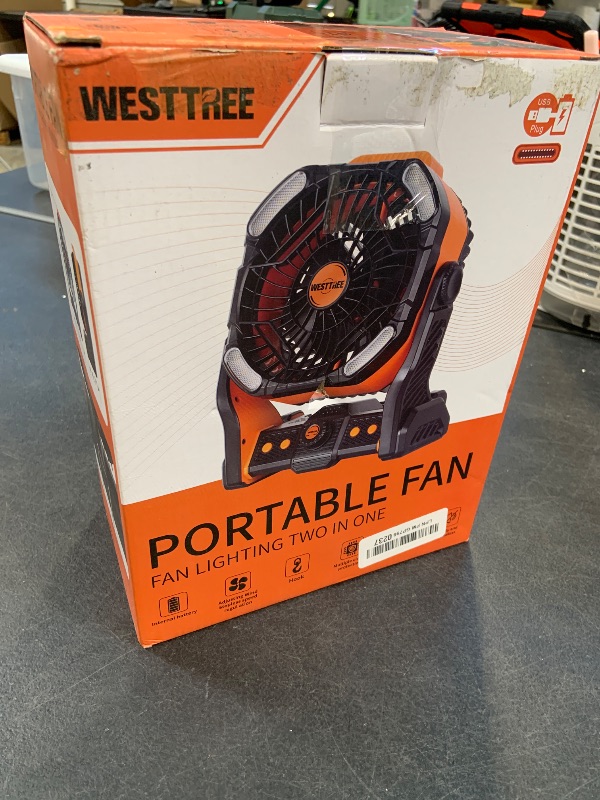 Photo 1 of WESTTREE 20000mAh Battery powered fan Camping Fan essentials Portable fan Battery OperatedRechargeable Outdoor Tent with Light & Hook Personal USB Desk for Camping,Orange