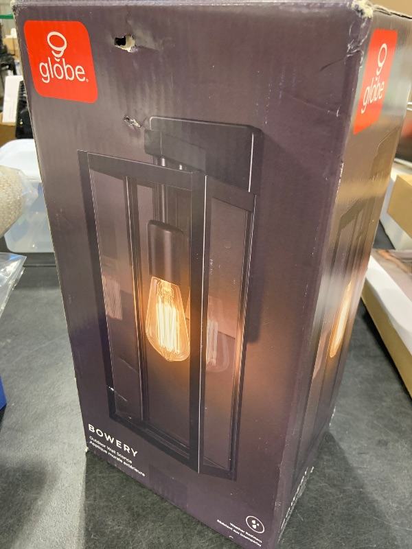View 3 of Globe Electric 44176 1-Light Outdoor/Indoor Wall Sconce, Matte Black Finish, Clear Glass Shade, Weather-Resistant Modern Exterior Light