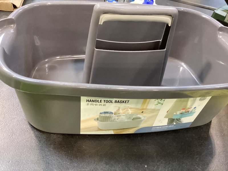Photo 1 of Large Cleaning Supplies Caddy Portable Shower Basket Supply Organizer with Handle Plastic Bucket Tool Storage for Bathroom, Bedroom, Kitchen, College Dorm, Garden, Dark Gray