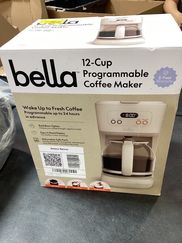Photo 1 of BELLA 12 Cup Programmable Coffee Maker, Reusable Dishwasher Safe Accessories, Easy LCD display, Auto Shutoff, 900 watt, Oatmilk