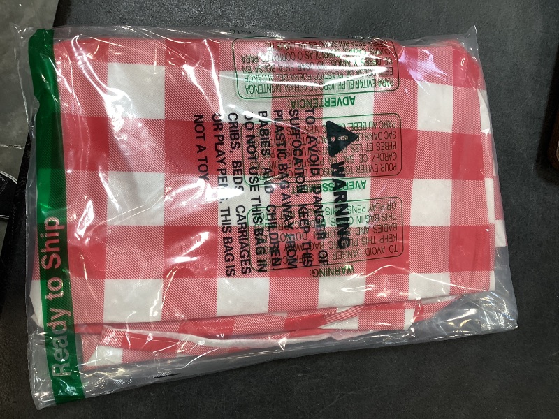 Photo 1 of Smiry Rectangle Picnic Table Cloth, Elastic Waterproof Fitted Vinyl Tablecloths, Flannel Backed Buffalo Plaid Table Covers for Dining, Camping, Outdoor (White and Red, 30" x 48")