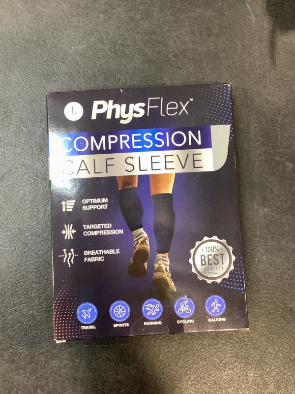 Photo 1 of Calf Compression Sleeves for Men and Women - (1 Pair) Footless Compression Socks Support for Varicose Veins, Nursing, Pregnancy, Running - PhysFlex Leg Sleeve Brace for Shin Splints, Pain Relief and Reduces Swelling (Black, Large)