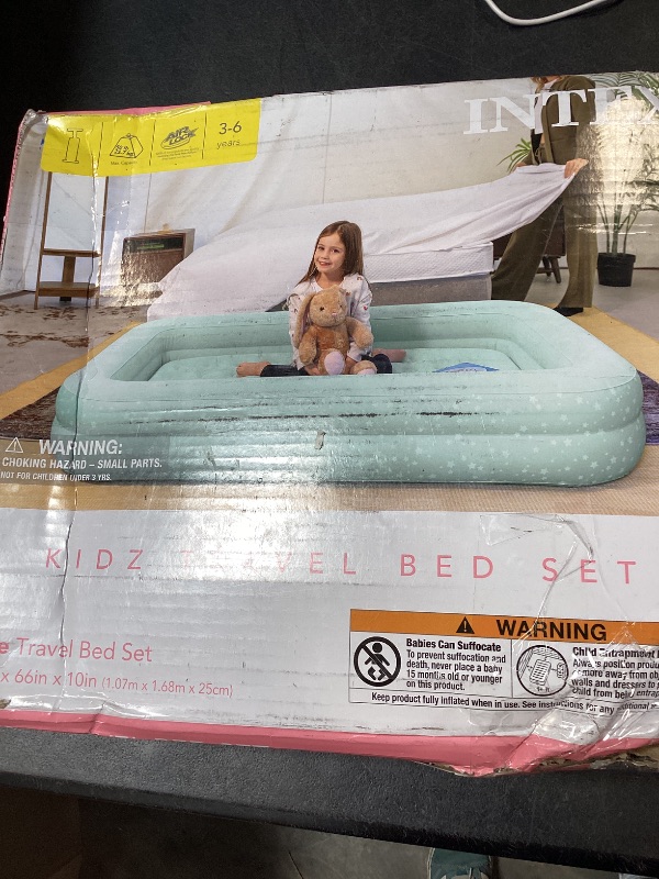Photo 1 of Intex Kids Travel Air Mattress Inflatable Bed with Raised Sides and Hand Pump - Portable Blow-Up Toddler Traveler Bed for Children's Naps or Sleep