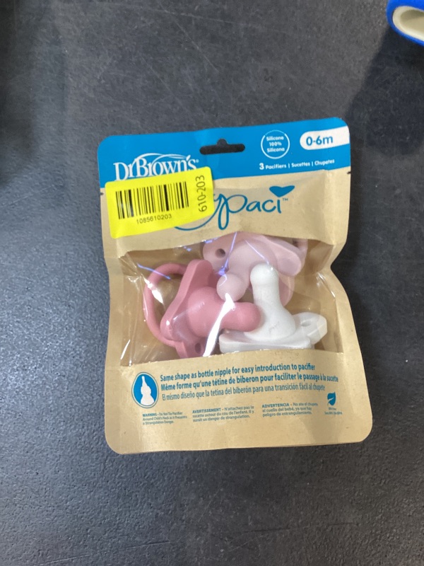 Photo 1 of Dr. Brown's HappyPaci 100% Silicone Baby Pacifier, Contoured One-Piece Design, Light Pink/Pink/White, 0-6m, BPA-Free, 3-Pack