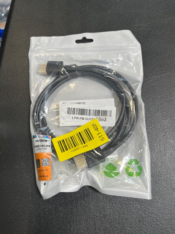 Photo 1 of Monoprice High Speed HDMI Cable - 5 Feet - Black| Certified Premium, 4K@60Hz, HDR, 18Gbps, 36AWG, YUV, 4:4:4 - Ultra Slim Series