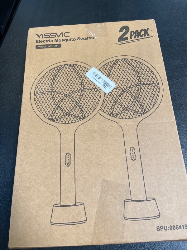Photo 1 of YISSVIC Electric Fly Swatter 4000V Bug Zapper Racket Dual Modes Mosquito Killer with Purple Mosquito Light Rechargeable for Indoor Home Office Backyard Patio Camping (2, White)