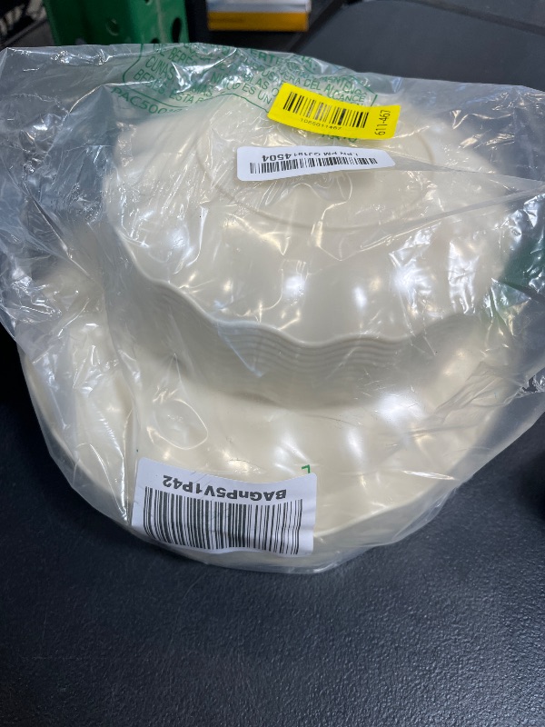 Photo 1 of LIYH 24 Pcs Plastic Plates Reusable,Unbreakable Dinner Plates, Scalloped Plastic Plates, Dishwasher Safe,Ivory Plate Sets Perfect for Parties, Birthday, Picnics, BPA Free(12Guests)