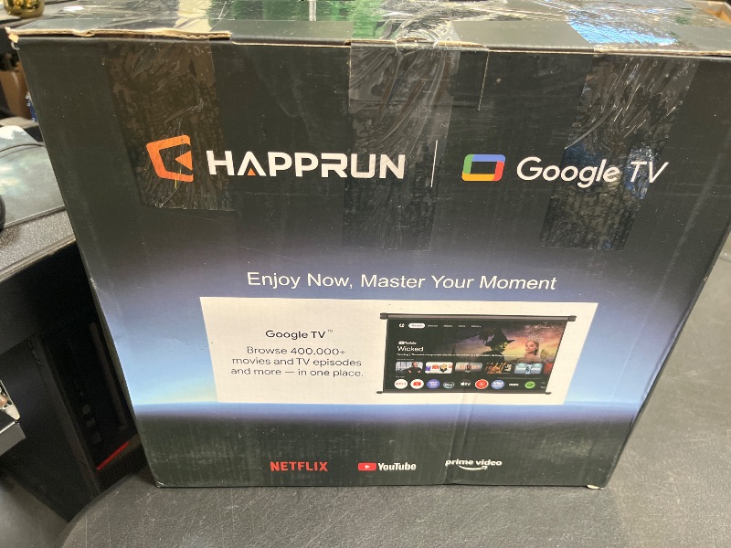 Photo 1 of HAPPRUN 3000 ANSI Lumens Outdoor Projector with Official Google TV, 4K Supported Smart Movie Projector, Dolby Audio, Auto Focus & Keystone, WiFi 6 and Bluetooth for Indoor & Outdoor Movies,Black