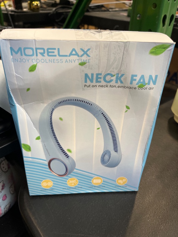 Photo 1 of Morelax Neck Fan, USB Rechargeable Personal Fan,Hand Free Bladeless Portable Fans,4000 mAh, 3 Speeds,72 Air Faster softer 360° Cooling, Ultra Quiet,Gift Suitable for Home, Office, Travel, Sports