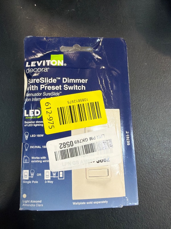 Photo 1 of Leviton SureSlide LED Advanced Dimmer Switch for 150W Dimmable LED, Halogen and Incandescent Bulbs and Fixtures, 66741-T, Light Almond