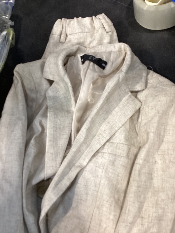 Photo 1 of Trasign Beige Linen Suits for Boys Kids 2 Piece Slim Fit Jacket Pants Set for Teenage Summer Beach Wedding Guest Outfit Size 8