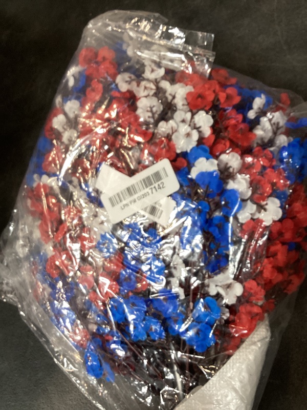 Photo 1 of 4th of July Babys Breath Artificial Flowers Topiary Ball Tree with Ground Stake, 20inch Red White and Blue Patriotic Flowers for Planter Porch Patio Yard Garden Decor