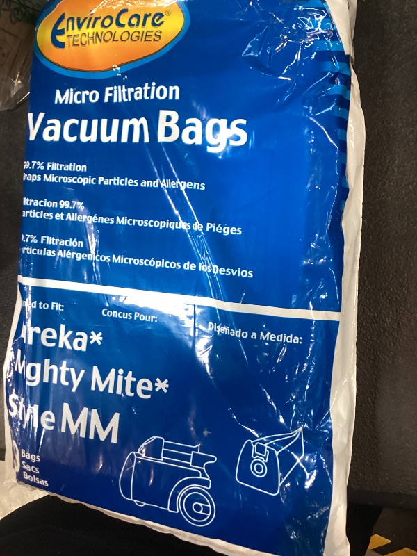 Photo 1 of Envirocare Premium Replacement Multi-layer Micro Filtration Vacuum Bags Made to fit Eureka Style MM Eureka Mighty Mite 3670 and 3680 Series Canisters 9 Bags
