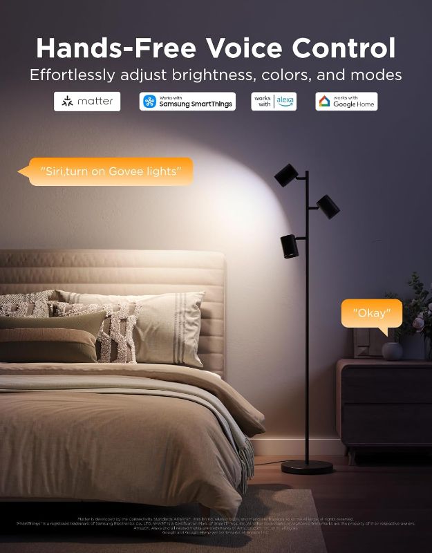 Photo 1 of Govee Tree Floor Lamp with 3 Rotatable Lights, Compatible with Matter | LuminBlend Technology, Standing Lamp with 64 Dynamic Scenes, Music Sync, Smart Floor...