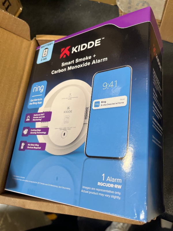 Photo 1 of Kidde Smart Smoke and Carbon Monoxide Detector, Ring App Enabled for Real-Time Notifications, Wire-Free Interconnectivity, AA Battery Powered