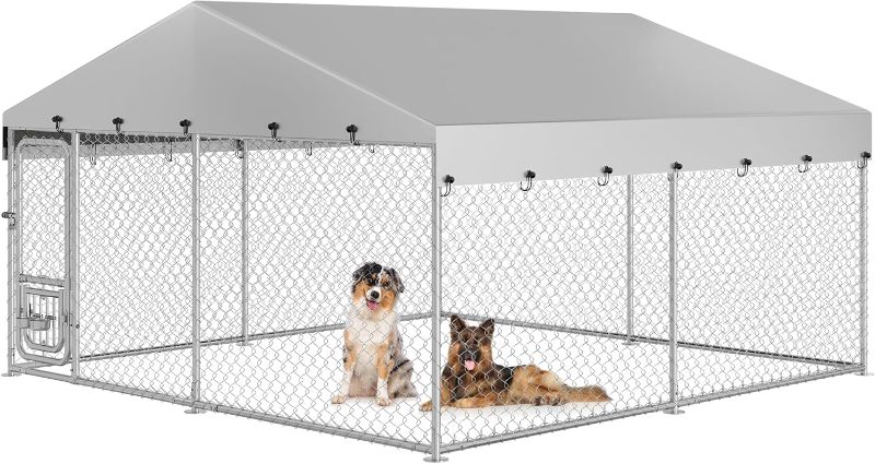 Photo 1 of YITAHOME 10'x10' Outdoor Dog Kennel with Rotating Feeder Bowls | Outdoor Dog Enclosure with Roof, Heavy Duty Dog Cage for Large Dogs