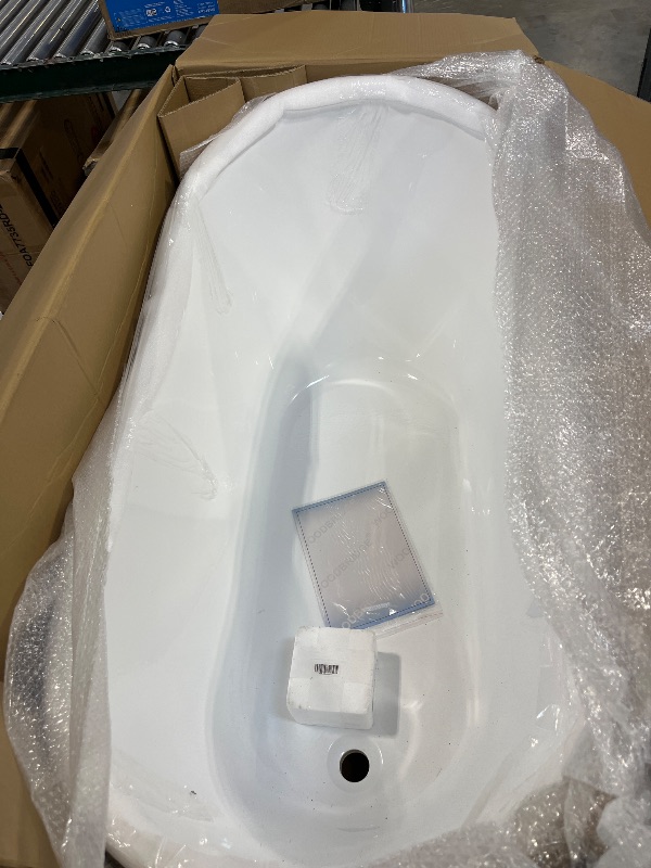 View 2 of WOODBRIDGE 54" Acrylic Freestanding Bathtub Contemporary Soaking White Tub with Matte Black Overflow and Drain,B0006-MB