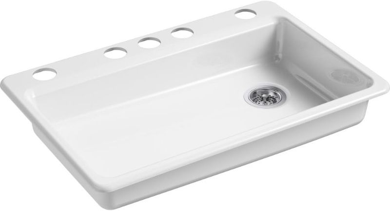 Photo 1 of KOHLER K-8689-5U-0 Riverby Undermount Single-Bowl Kitchen Sink with 5 Oversized Faucet Holes, 33" x 22" x 5-7/8", White
