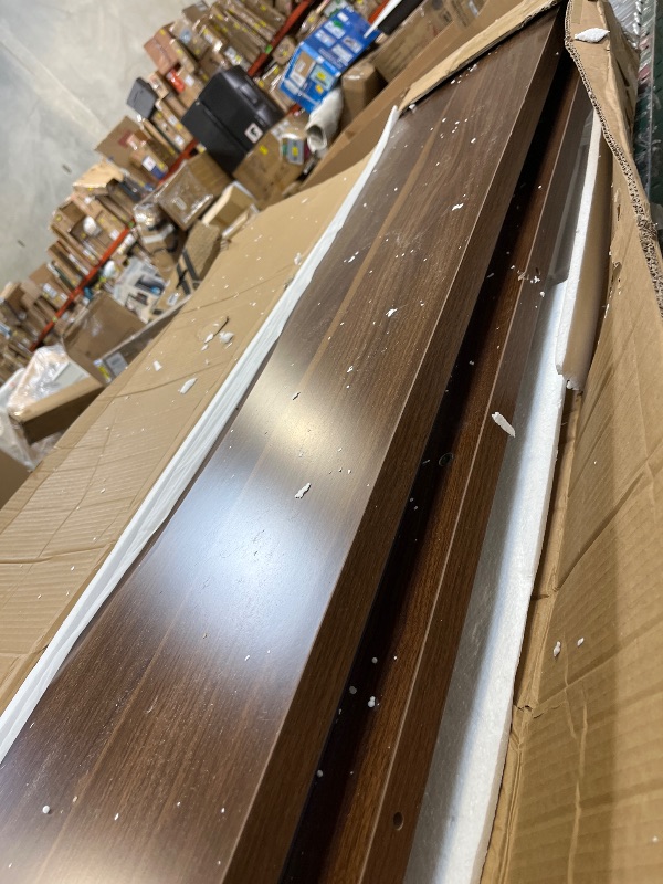 Photo 1 of Tribesigns 71 Inch Executive Desk, L-Shaped Desk with Mobile File Cabinet, Executive Office Table with 2 Drawers and Storage Shelves, Business Furniture Workstation for Home Office, Walnut and Black