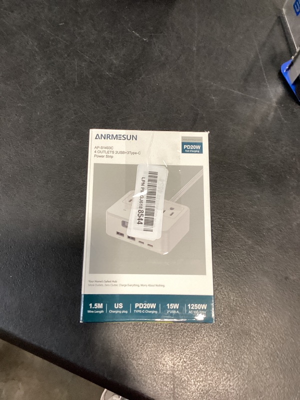 Photo 1 of Surge Protector Power Strip with Retractable USB C Cable, 4 AC 4 USB White