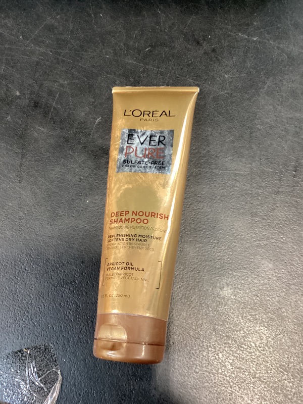 Photo 1 of L'Oreal Paris Shampoo, Sulfate Free, Triple Action Hydration for Dry Hair, EverPure, 8.5 Fl Oz (Packaging May Vary), Damaged, Color-Treated Hair, Apricot Oil Infused, Deep Nourish