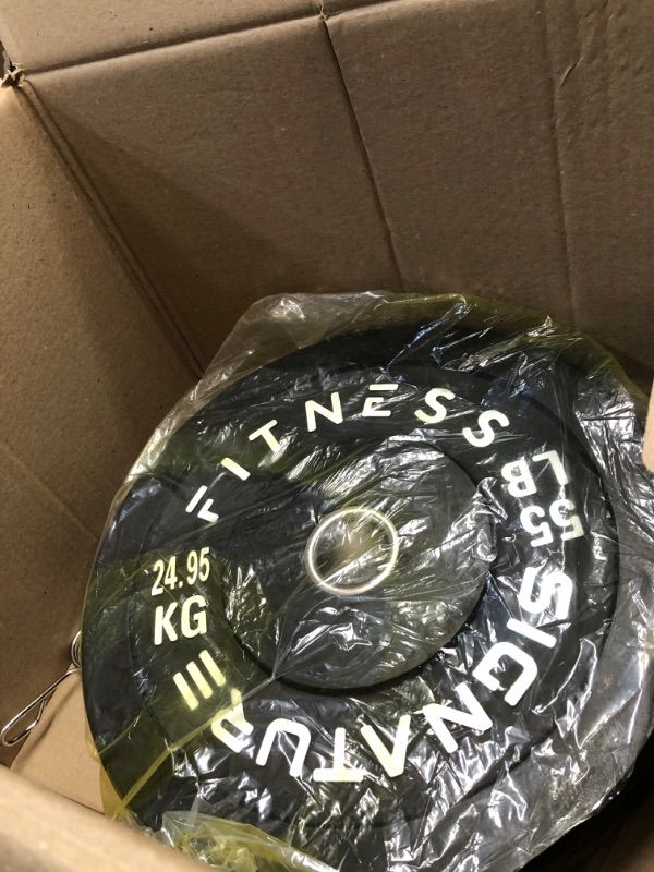 Photo 1 of ***STOCK PHOTO FOR REFERENCE ONLY*** Signature Fitness Olympic Bumper Plate Weight Plates with Steel Hub 55lb,24.95kg 3 inch
