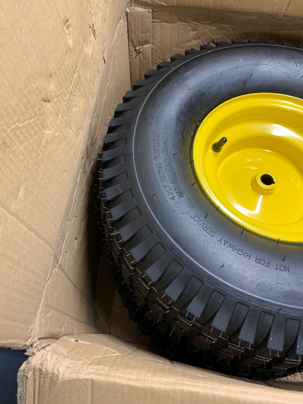 Photo 1 of (2-Pack) 20x8.00-8 Rear Tire and Wheel Assemblies - 4 Ply Tubeless Tire Compatible Replacement for Riding Lawn Mowers - 3/4" Borehole, 3.5" Offset Hub and 3/16" Keyway
