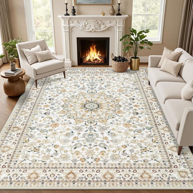 Photo 1 of ***STOCK PHOTO FOR REFERENCE ONLY*** Washable 5X7 Rug: Vintage Water Resistant Rug Ultra Soft Living Room Bedroom Carpet with Non Slip Backing Indoor Low Pile Floor Mat for Bathroom Dining Room