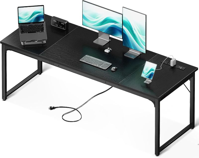 Photo 1 of ***STOCK PHOTO FOR REFERENCE ONLY***Coleshome 71 Inch Computer Desk with USB Ports, Large Office Desk, Long Study Student Writing Desk, Black | Extra-long workspace • Fits dual monitors • Stable steel frame • Spacious legroom • Home office & gaming