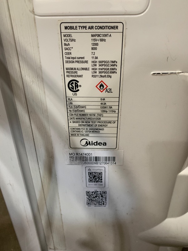 View 3 of **MINOR COSMETIC DAMAGE** Midea 12,000 BTU ASHRAE (8,000 BTU DOE/SACC) Portable Air Conditioner, Cools up to 350 Sq.Ft., with Dehumidifier & Fan mode, Control with Remote, Amazon Alexa & Google Assistant, 2026 NEW