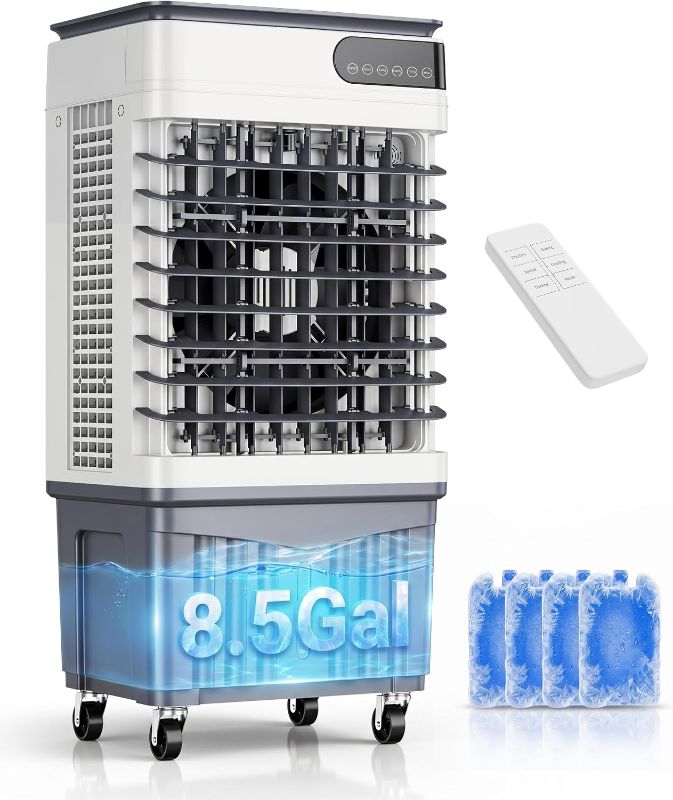 Photo 1 of ***STOCK PHOTO FOR REFERENCE ONLY***Portable Evaporative Cooler Air Conditioner, Swamp Cooler 8.5 Gal | 2500 CFM, 120° Oscillation, 3 Speeds&Modes,12H Timer, Remote&Touch,4 Ice Packs, for Garage, Large Room, Dry Climate