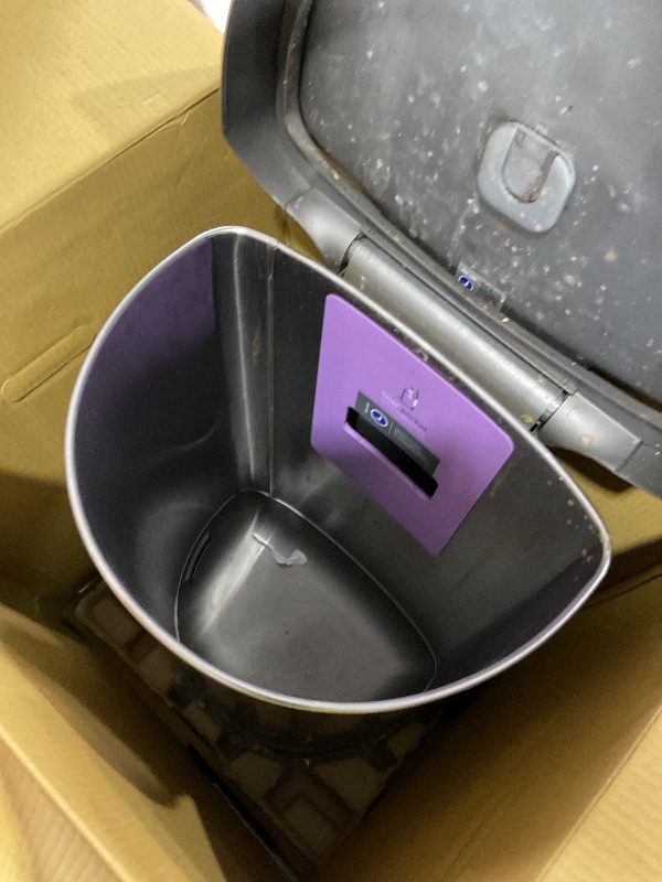 Photo 1 of *** HEAVILY USED VERY DIRTY***
simplehuman 45 Liter / 12 Gallon Semi-Round Automatic Sensor Trash Can, Brushed Stainless Steel