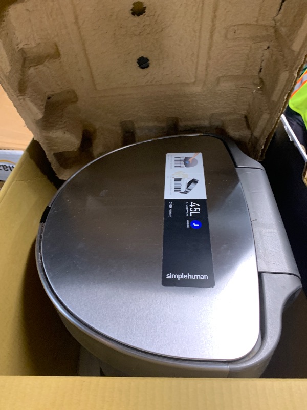 Photo 1 of *** HEAVILY USED VERY DIRTY***
simplehuman 45 Liter / 12 Gallon Semi-Round Automatic Sensor Trash Can, Brushed Stainless Steel