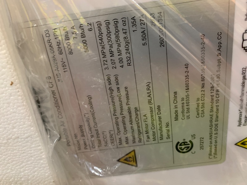 Photo 1 of ***UNABLE TO TEST***Garvee 8000 BTU Portable Air Conditioner