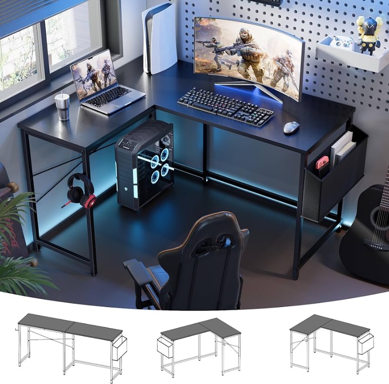 Photo 1 of ****Stock photo use for reference only**47 Inch Reversible L Shaped Gaming Desk Corner Computer Desk with Storage Bag Home Office Table for Writing Study Black