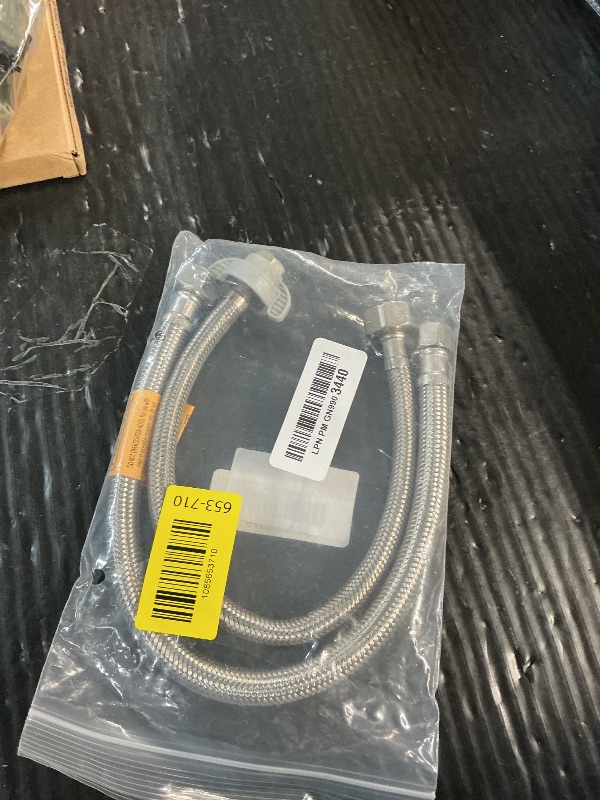 Photo 1 of [2-Pack] PROCURU 16-Inch (1.3Ft) x 3/8" Comp x 1/2" FIP Faucet Hose Connector, Stainless Steel Braided Supply Line, Certified Safe (9SF16-2P)