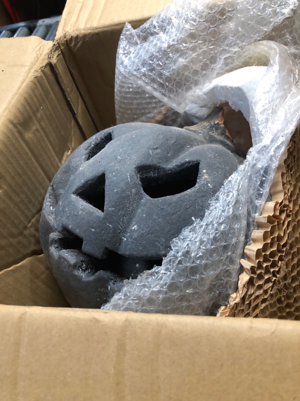 View 3 of ***DAMAGED - SEE NOTES/PICTURES***Fokuboo Black Terracotta Pumpkin Jack O' Lantern with Flameless Candle
