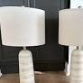 Photo 1 of ***STOCK PHOTO FOR REFERENCE ONLY*** BOBOMOMO 27.25" Modern Table Lamp Set of 2, White Resin Table Lamps with Stone Look, Lamps for Living Room with Linen Shades, Bedside Lamps for Bedroom, Nightstand, Entryway