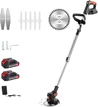 Photo 1 of ***STOCK PHOTO FOR REFERENCE ONLY*** Cordless Electric Lawn Mower with 21V Lithium Battery, 10000RPM Grass Trimmer, Adjustable Length and Angle, LED Power Display, 450W Motor