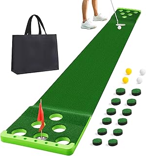 Photo 1 of ***STOCK PHOTO FOR REFERENCE ONLY***Golf Putting Game Set with Front Border for Indoor & Outdoor,Golf Putting Green Mat Include 4 Balls,1 Portable Bag,2 Flags&Cups,Practice Training Aid for Backyard,Party,Office
