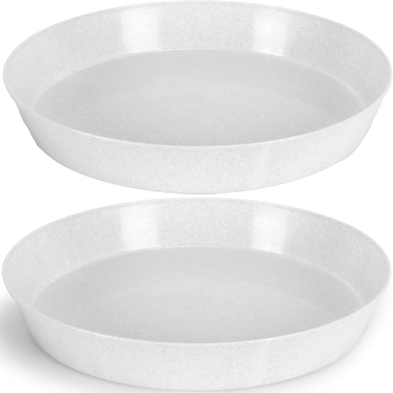 Photo 1 of ***STOCK PHOTO FOR REFERENCE ONLY***Pack of 2 Plant Saucers, 21 Inch, White Granite | Polypropylene, Heavy Duty Indoor/Outdoor, Drip Pan & Tray, Collects Excess Water, Made in USA