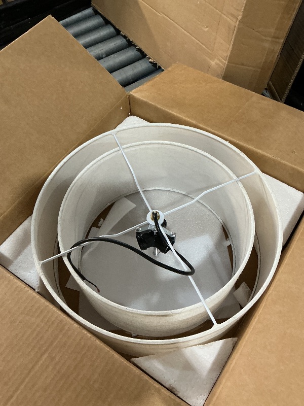 Photo 1 of **FOR PARTS ONLY**(MISSING PCS)
16" Semi Flush Mount Ceiling Light, 3-Light Gold Drum Ceiling Light Fixture with 2-Tier Fabric Linen Shade, Farmhouse Chandelier for Dining Room, Living Room, Bedroom, Kitchen, Hallway, Entryway