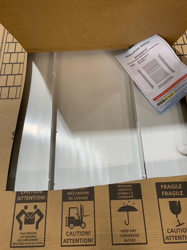 Photo 1 of **MISSING 2 PIECES** WOODBRIDGE 4-Piece Tile-style Shower Wall Panel Surround Kit, 60"W x 32"D, Staggered Brick Pattern, Easy to Install, High Gloss White Finish