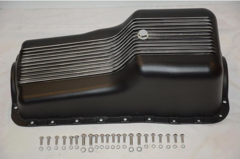 Photo 1 of ***STOCK PHOTO FOR REFERENCE ONLY*** 1 Set 1962-82 SBF Ford Polished Aluminum Retro Finned Style Front Sump Engine Oil Pan 8446 Fits for Small Block Ford 260 289 302 engines 1962-1982