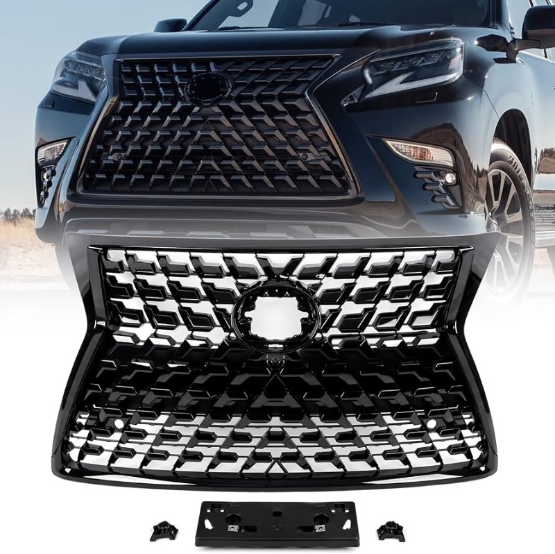Photo 1 of ***STOCK PHOTO FOR REFERENCE ONLY*** Front Upper Grille Compatible with Lexus GX460 2014 2015 2016 2017 2018 2019 2020 2021 2022 Mesh Bumper Cover Black Grill + Black Trim Molding w/License Plate All Black