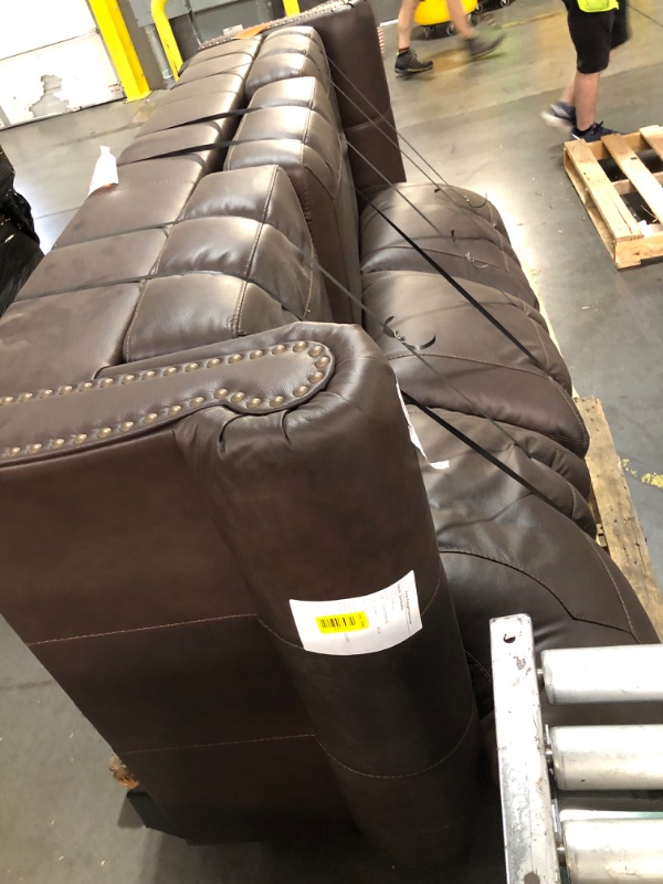 Photo 1 of ***STOCK PHOTO FOR REFERENCE ONLY******TRUCK/TRAILER PICKUP ONLY***Signature Design by Ashley Santorine Transitional Tufted Leather Match Sofa, Dark Brown