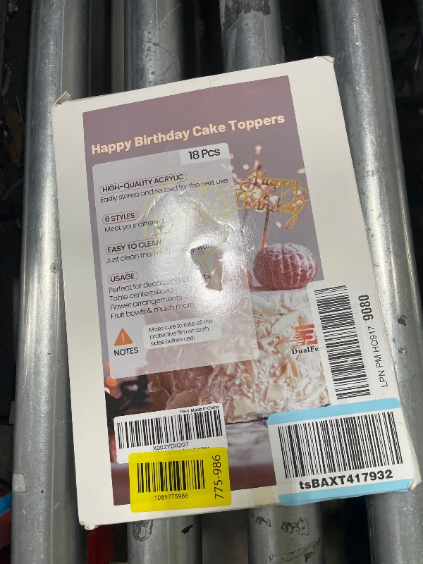 View 2 of 18 Pcs Gold Glitter Acrylic Happy Birthday Cake Toppers