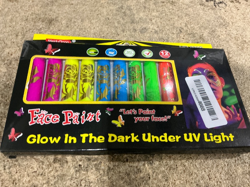 View 2 of 12 PCS Glow Face Body Paint, Glow In The Dark Under UV Black Light Sticks Makeup Neon Face Painting Kits for Adult Halloween Festival Accessory Glow Party Supplies