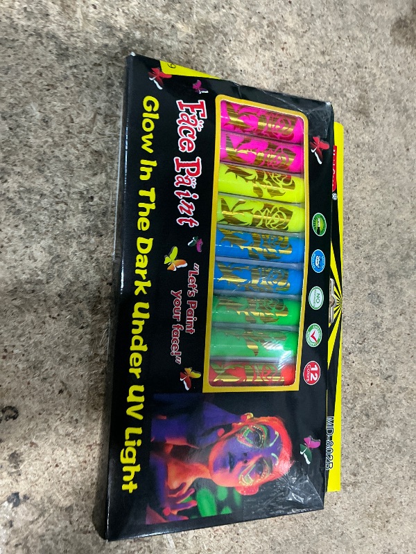 View 2 of 12 PCS Glow Face Body Paint, Glow In The Dark Under UV Black Light Sticks Makeup Neon Face Painting Kits for Adult Halloween Festival Accessory Glow Party Supplies